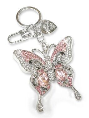 Jacqueline Kent Crystal Butterfly Keychain or Purse Charm in Pink & Silver